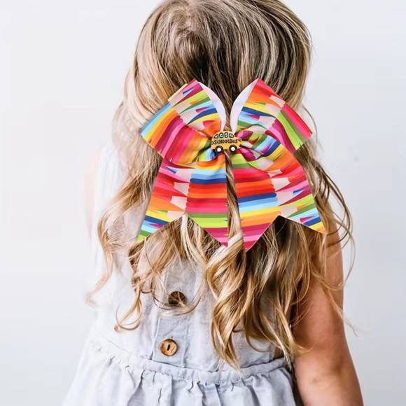 Back To School Cheer Bow For Kids/Toddler Girls Pencil Print Hair Accessory - Picture 1 of 5